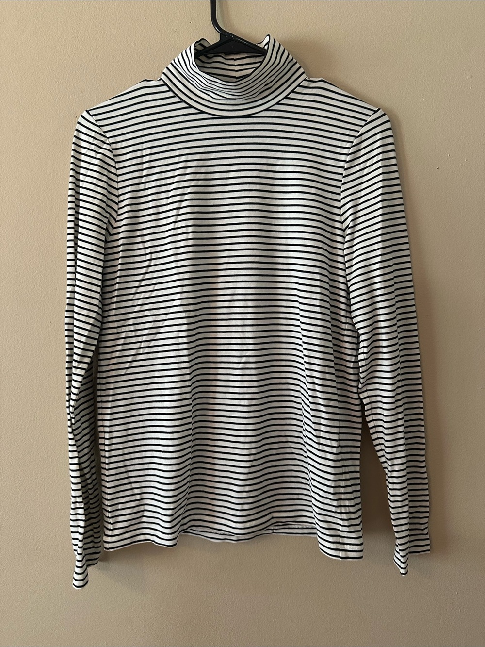 COS Black and White Striped Long Sleeve Cotton Jersey Roll Neck Top, Sz M